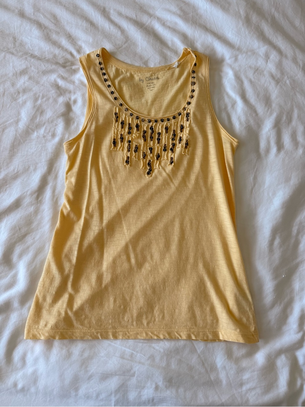 Yellow Beaded Scoop Neck Tank Top 100% cotton